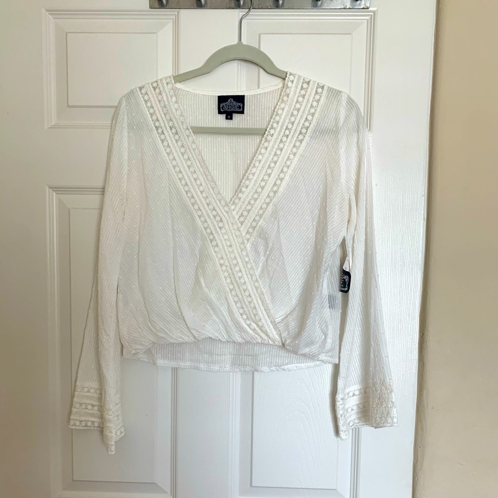 Angie White Long Sleeve Dotted Top